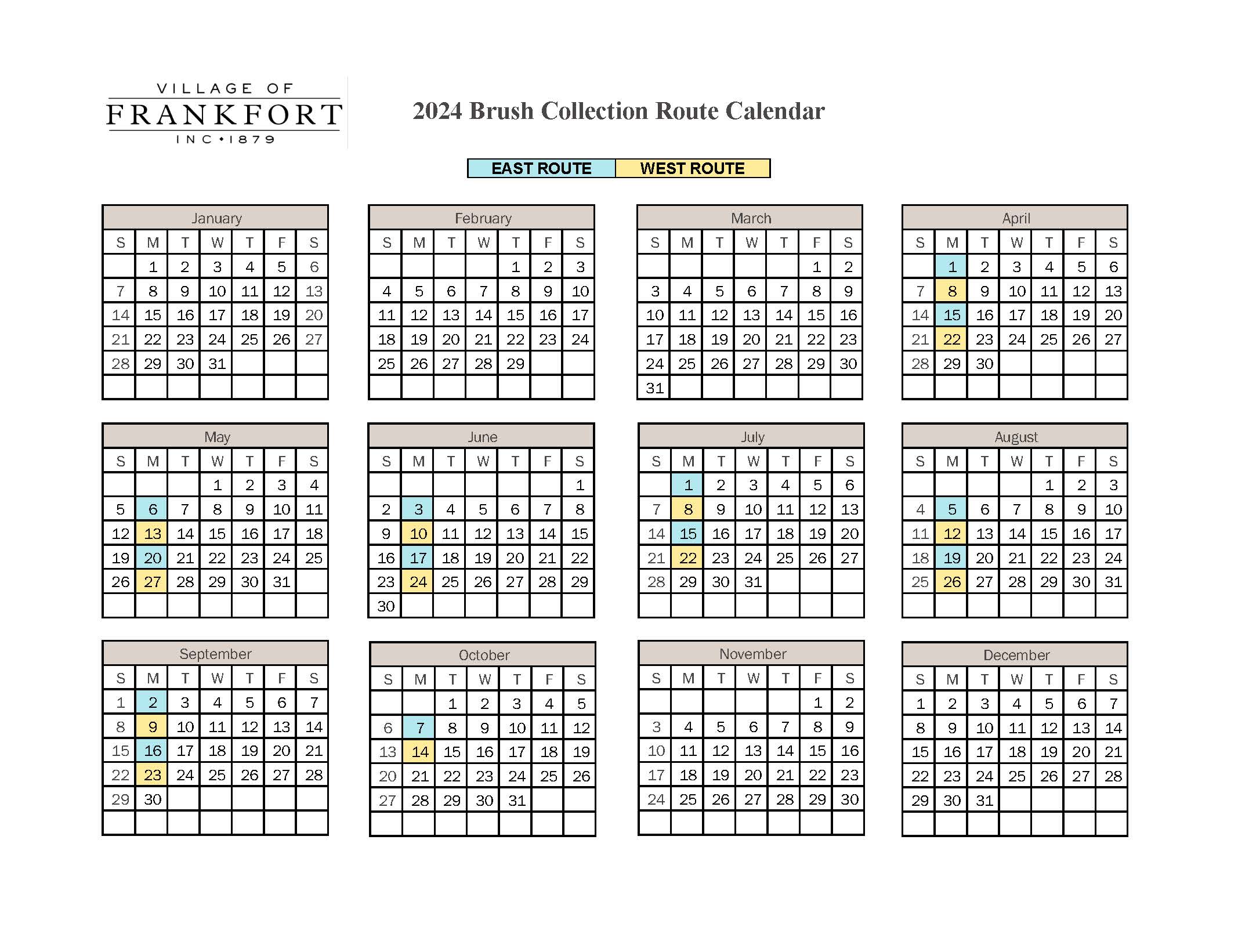 2024 Brush Collection Route Calendar